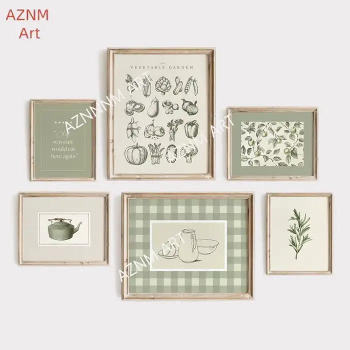 Art mural de cuisine, vert sauge