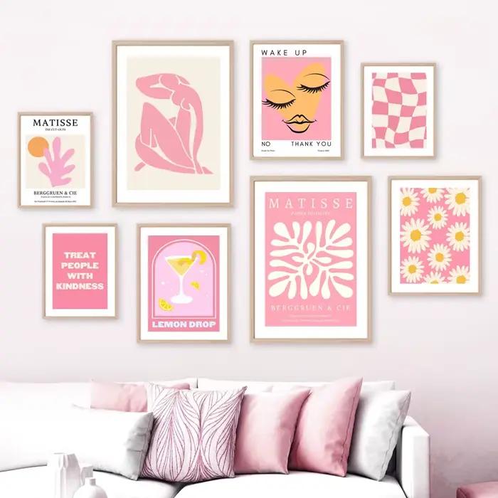 Affiches sur toile de Matisse pour décor de salon, peinture murale, galerie, impressions d'art, femme, cuir chevelu, fleur, clics, ange, numéro, rose