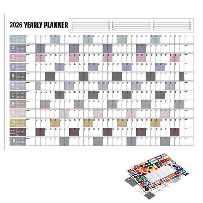 Affiche de calendrier mural annuel 2026 avec autocollants