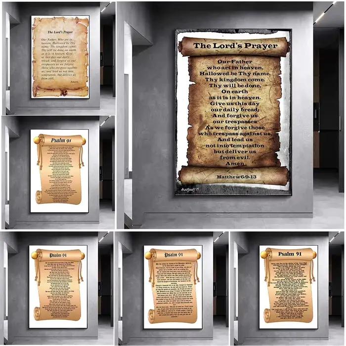 Impression d'affiche d'art de prière de la psaume 91. "Psalm 91" écriture mur Art toile peinture maison