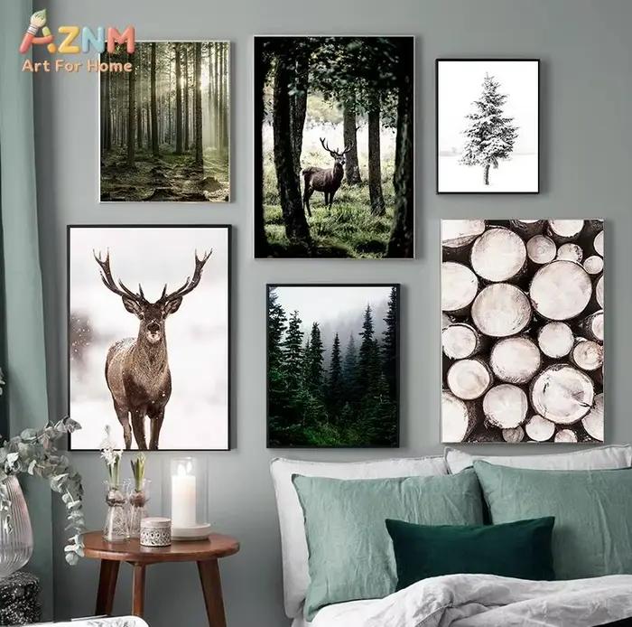 Peinture de paysage nordique avec cerf