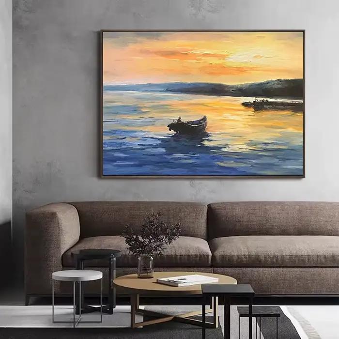 Peinture à l'huile abstraite texturée peinte à la main, grand tableau mural de paysage, toile décorative pour salon et bureau