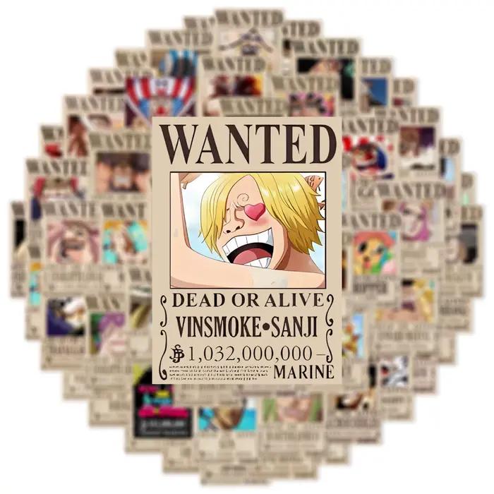 10/50/100PCS Autocollants Anime One Piece Wanted Poster Luffy Graffiti pour Téléphone