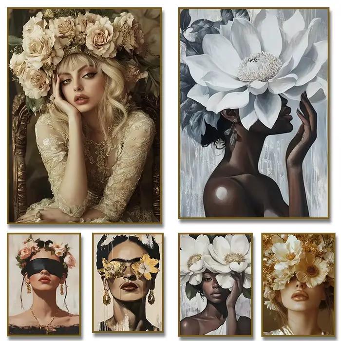 Affiche de femme victorienne avec couronne de fleurs