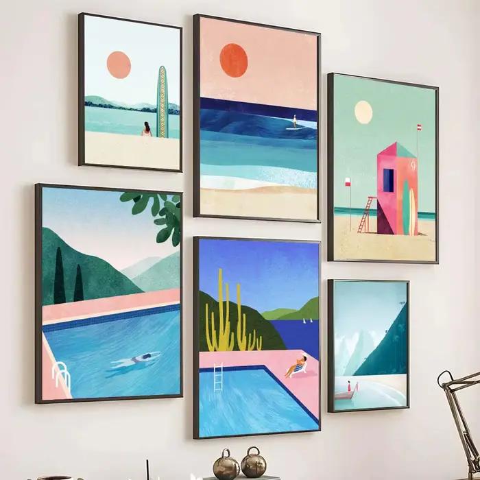 Affiche de paysage tropical de plage de surf d'été