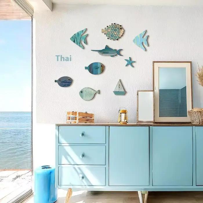 Décoration murale de poisson en bois suspendue