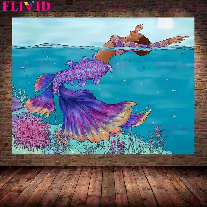 Affiche murale de sirène de fille noire