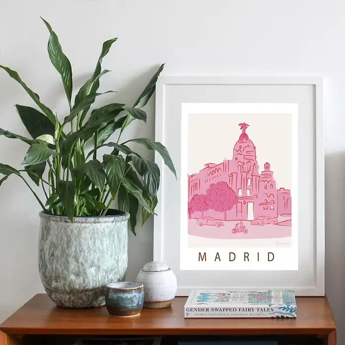 Skyline City Landscape Poster, Line Abstract Pink Art Painting, Canvas Printing, Wall Decoration, Home Bedroom Decor