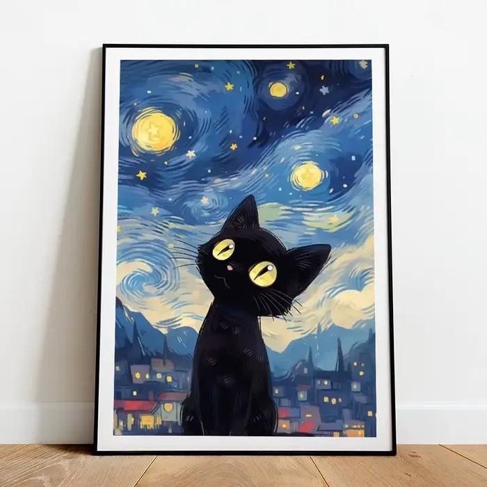 Nuit étoilée chat ciel étoilé Graffiti Art affiches toile peintures mignon rêveur enfants cadeaux salon cuisine décor à la maison