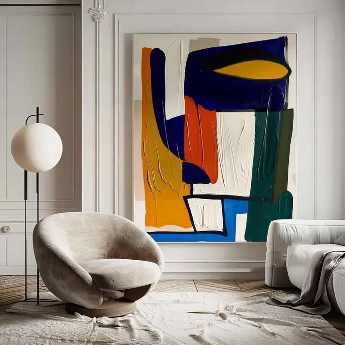 Grande peinture sur toile abstraite colorée faite à la main