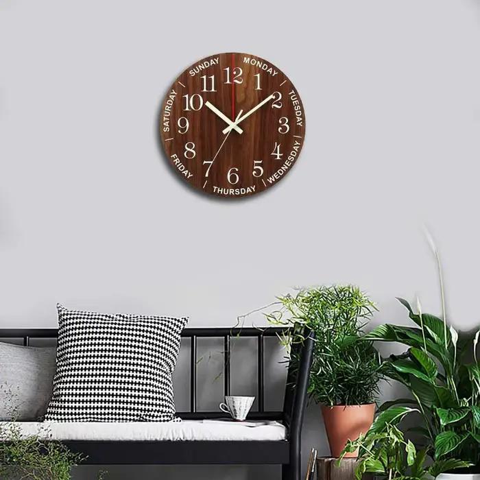 Horloge murale lumineuse 12 pouces en bois