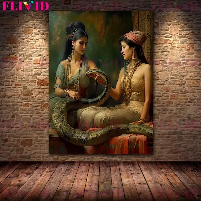 Toile d'art mural Vintage la belle fille indienne et le serpent