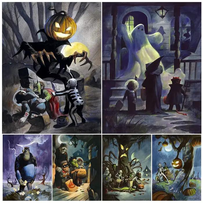 « Trick Or Treat » L'Eerie et Terrifiant Halloween mur Art toile impression enfants qui souhaitent bonbons