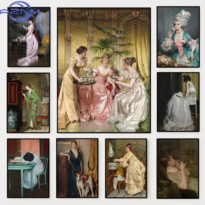 Affiche de portrait féminin de la Renaissance, peinture sur toile vintage victorienne, art mural tendance pour salon, décoration intérieure Mura
