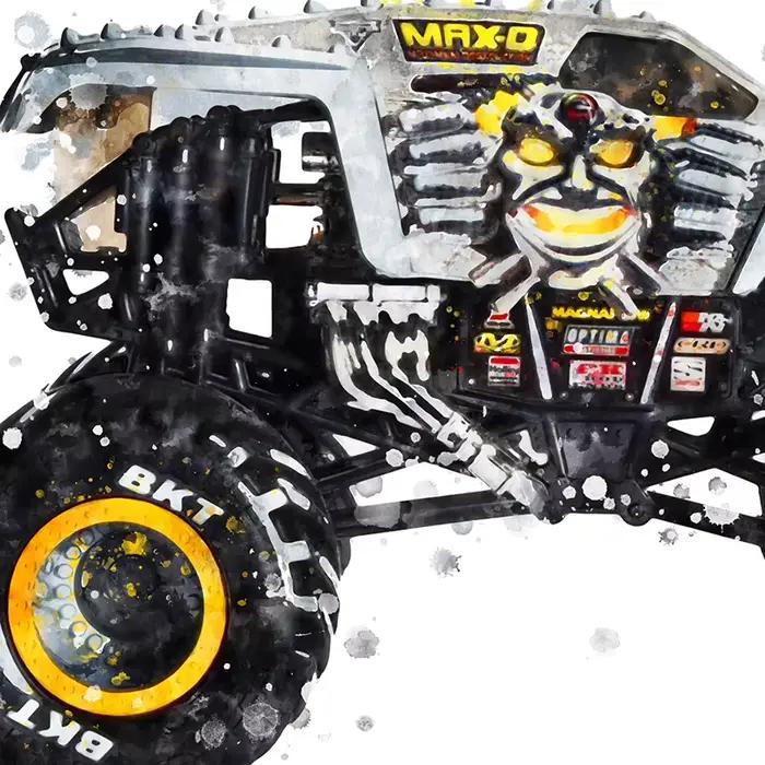 Peinture d'art aquarelle de dessin animé Monster Truck, toile imprimée, affiches nordiques modernes, cadeaux pour garçons, décoration de chambre d'enfants, images