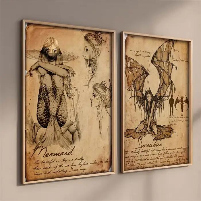 Affiches de fille diable Sexy, Vampire d'horreur, monstre mythique, loup-garou, sorcellerie magique, peinture sur toile esthétique, décoration de salle