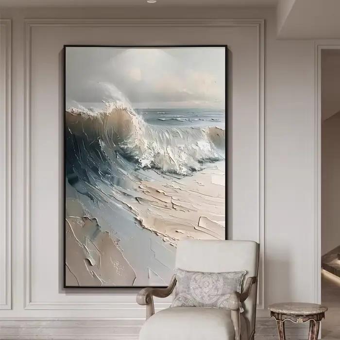 Toile de mur de peinture à l'huile de paysage de vague de mer naturelle