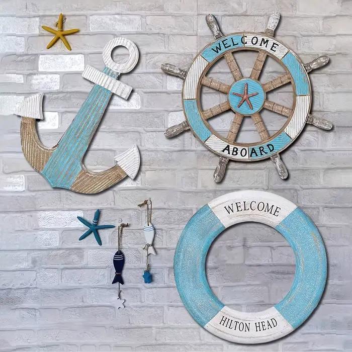 1 ensemble de décorations murales nautiques en bois sur le thème de l'océan