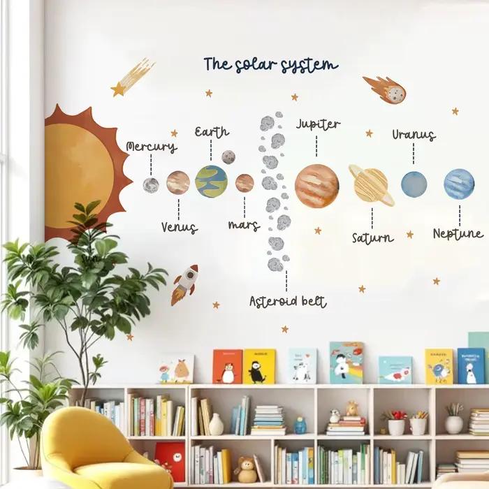 Autocollant mural éducatif de l'espace du système solaire, autocollant en vinyle pour chambre d'enfant, chambre de garçon, compte à rebours, salle de jeux, décoration de salon et de maison