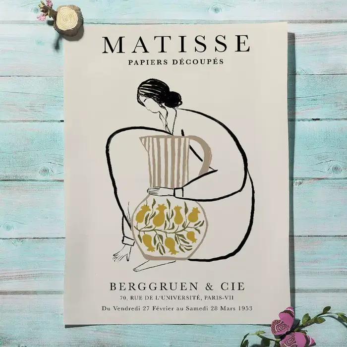 Peinture sur toile abstraite Matisse, femme, corps, vase à fleurs, art mural, affiche vintage nordique et impressions pour décoration de salon