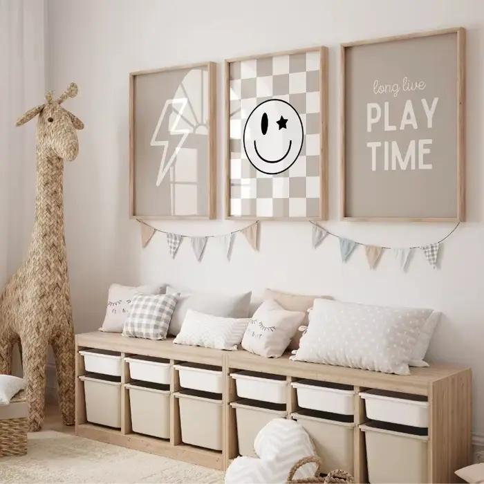 Affiche murale à carreaux neutre pour chambre d'enfant