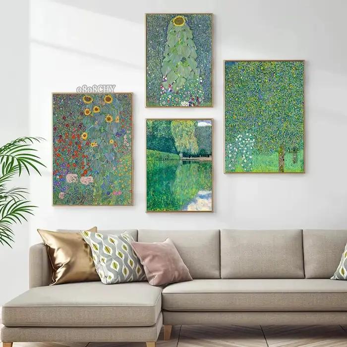 Gustav Klimt fleur jardin tournesols église toile peinture à l'huile plantes abstraites fleurs mur Art affiche nordique décor à la maison murale