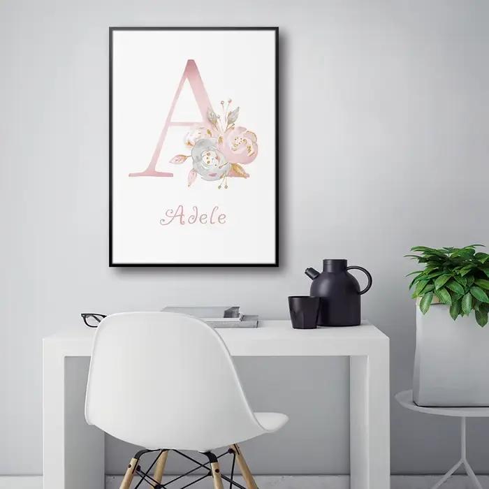Affiche murale personnalisée avec nom de bébé fille