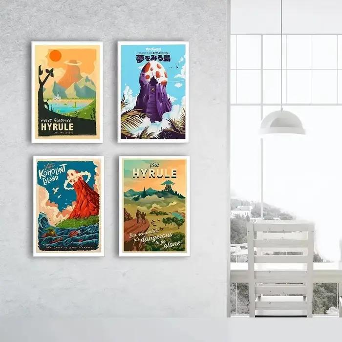Zelda voyage Anime paysage affiche Village toile peinture impression haleine sauvage mur photo salon moderne décor à la maison