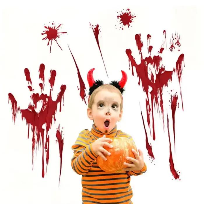 Spooky Halloween Window Stickers Decoration Scary Blood Hand Party Bloody Red Decals Home Accessories Living Room