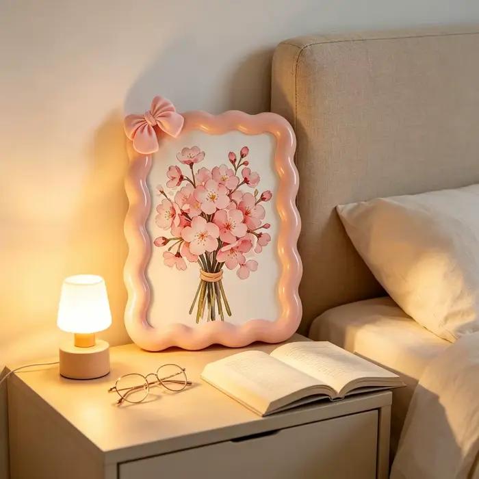 Cadre d'art décoratif à bord ondulé avec accent floral