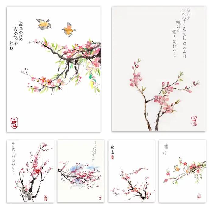 Fleurs de cerisier aquarelle de style japonais