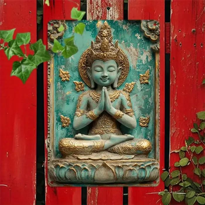 2DTurquoiseBuddha Décoration en métal 2D - Panneau en étain métallique d'art mural en aluminium