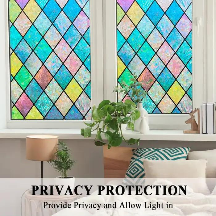 Film de fenêtre en vitrail, films de confidentialité pour vitres, teinte de fenêtre en treillis coloré, autocollants en verre arc-en-ciel pour la maison anti UV