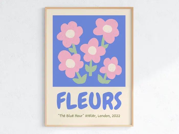 Affiche murale imprimée bleu Pastel