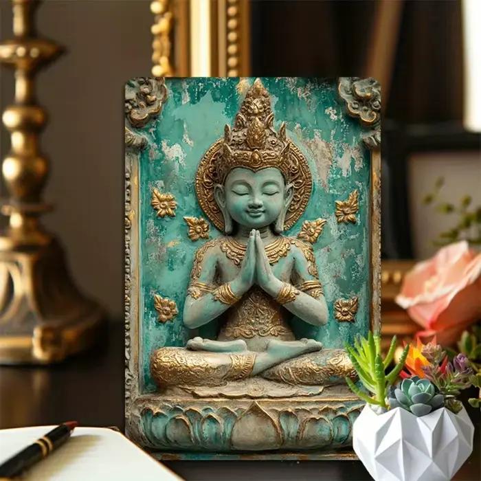 2DTurquoiseBuddha Décoration en métal 2D - Panneau en étain métallique d'art mural en aluminium