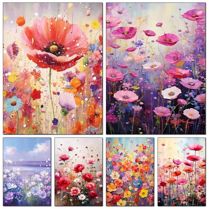 Peinture Diamant Champ de Fleurs de Coquelicot et de Rose