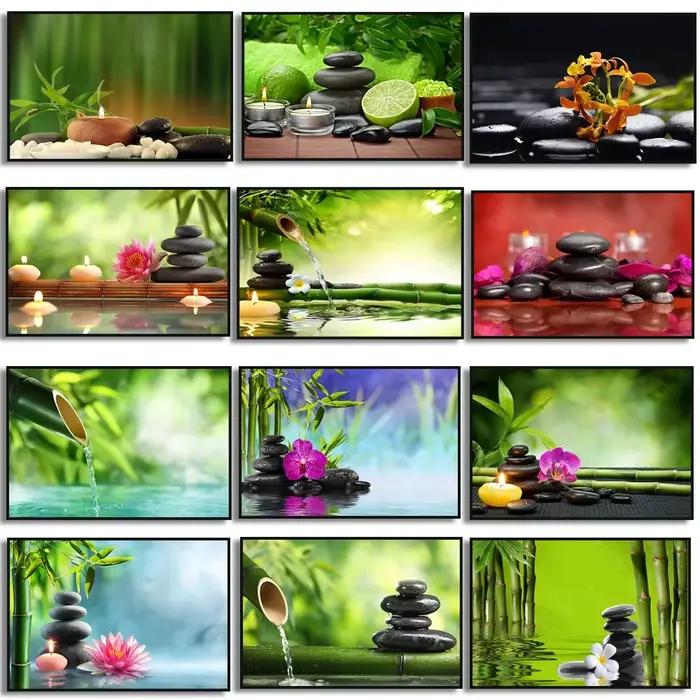 Peinture sur toile de bambou de pierre d'eau de nature morte de spa du Vermont
