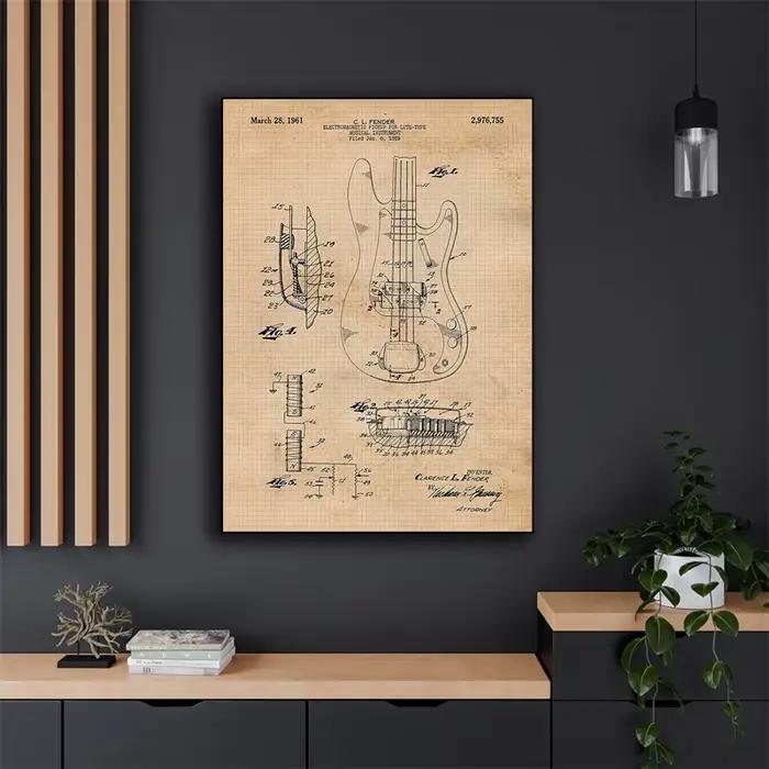 Affiche murale en toile pour guitares basses électriques Vintage, imprimés brevetés, décor artistique esthétique, étudiant, enseignant, musique, ventilateur de garde-boue Lion