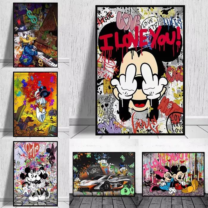 Affiche d'art de rue Disney Banksy Graffiti Pop Art Mickey Mouse et Donald Duck