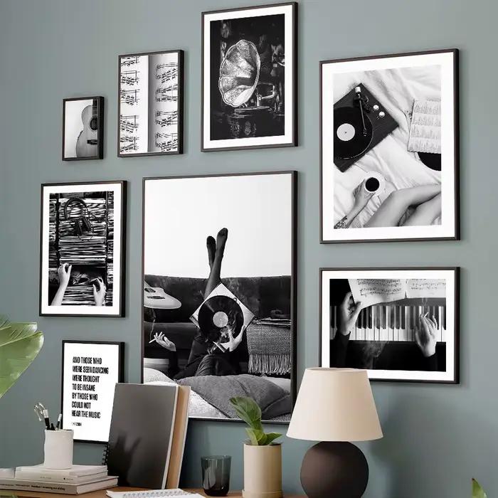 Paris fille CD guitare Piano partition mur Art peinture noir et blanc Vintage affiches photos pour salon décor impressions sur toile