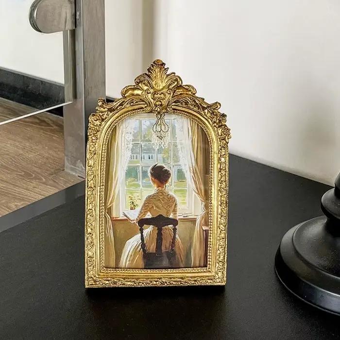 Cadre Photo décoratif en dentelle dorée