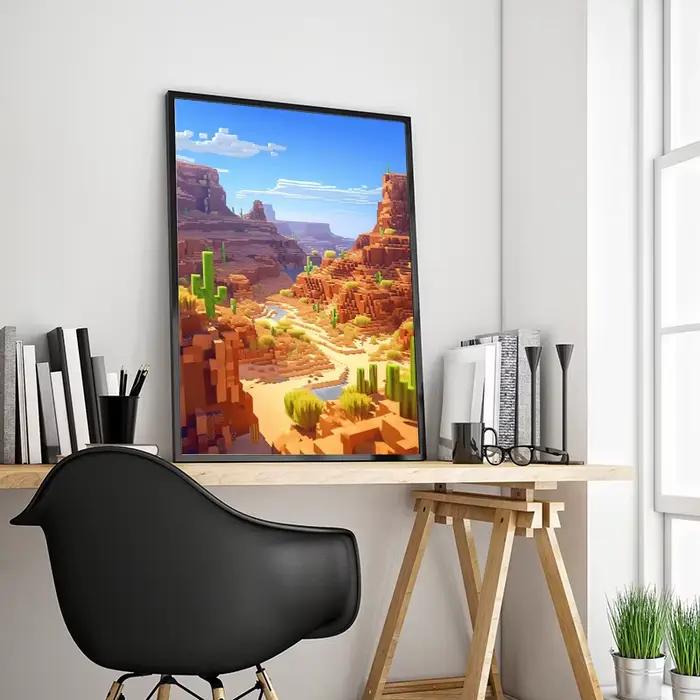 Affiche sur toile style paysage de monde pixelisé de jeu vidéo
