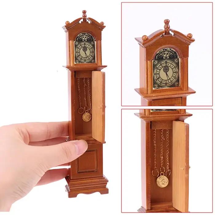 Horloge de grand-père en bois pour maison de poupée 1:12