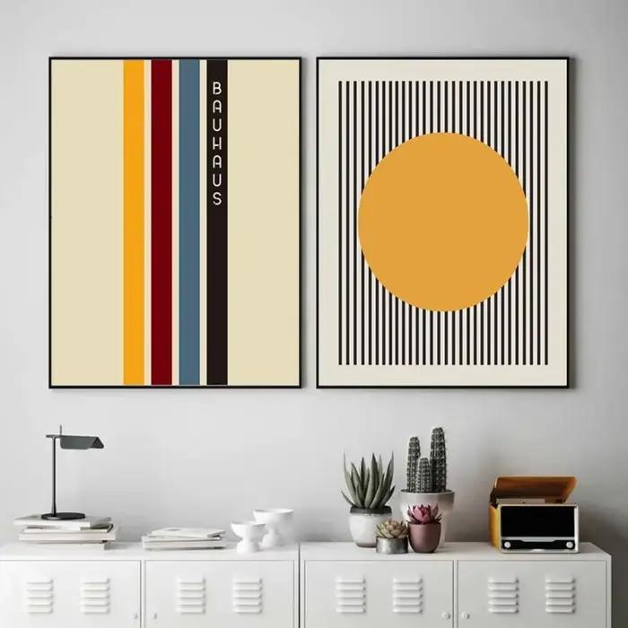 Exposition Bauhaus, peintures sur toile graphiques géométriques uniques