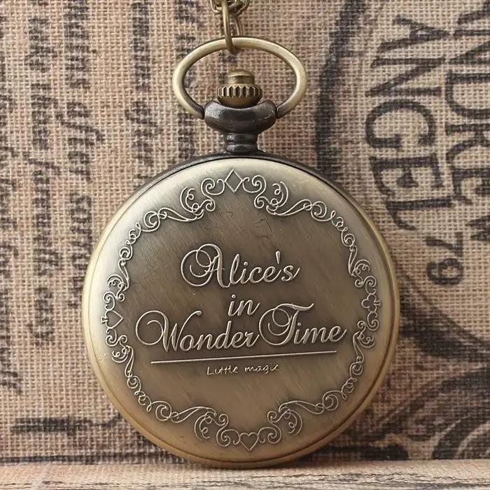 Les aventures d'Alice au pays des merveilles : clés de poker, montre de poche, couvercle rabattable, montre à chaîne périphérique, montre à pendentif en cuivre
