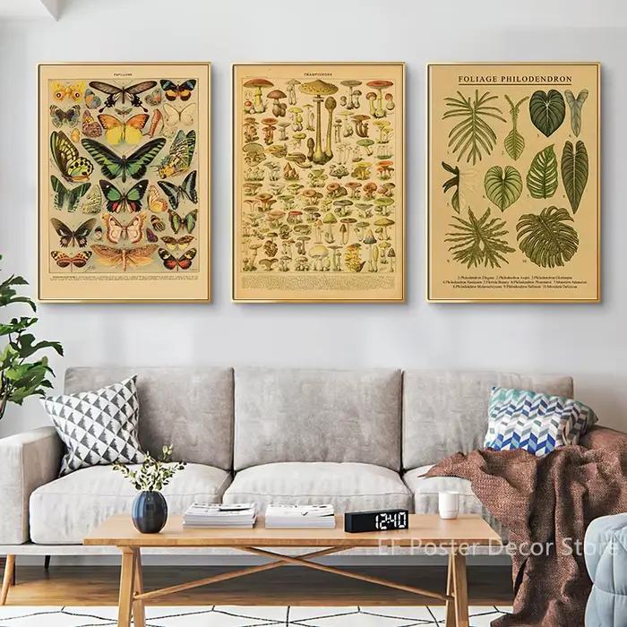 Affiche rétro de champignons imprimés d'art botanique