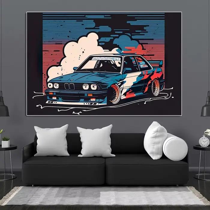 Art mural de voiture de course de luxe avec graffiti