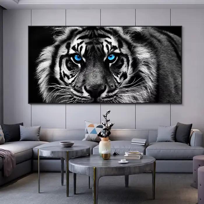 Tableaux modernes sur toile, peinture tête de tigre noir et blanc, affiches murales, images d'animaux, Cuadros pour la décoration intérieure