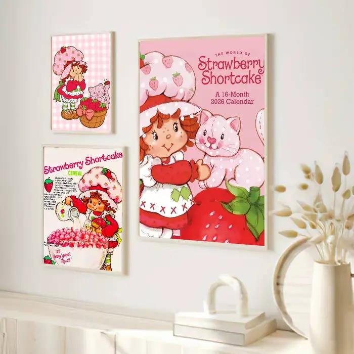 Affiches collantes de film de raccourci aux fraises de dessin animé