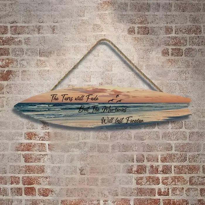 Décoration murale de planche de surf de style plage – Art de paysage marin tropical sur un matériau semblable au bois – Conception résistante à la lumière pour une utilisation intérieure/extérieure